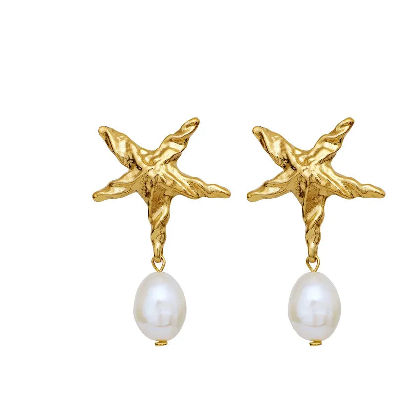 ◎reinheart◎ Starfish pearl earring Starfish Drop Earrings – Gold with Pearl – Aice Studios