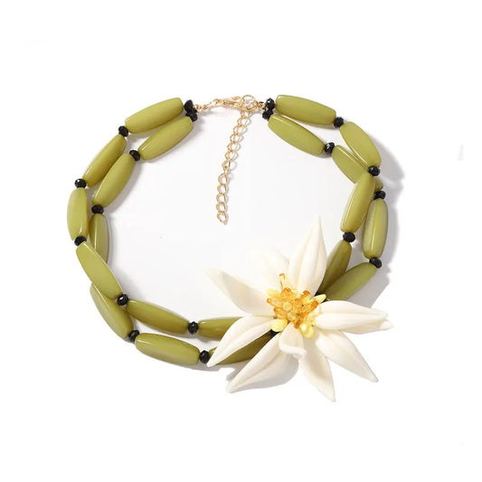 Edelweiss Bloom Beaded Statement Necklace